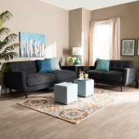 Baxton Studio J1453-Dark Grey-2PC Set Allister Mid-Century Modern Dark Grey Fabric Upholstered 2-Piece Living Room Set